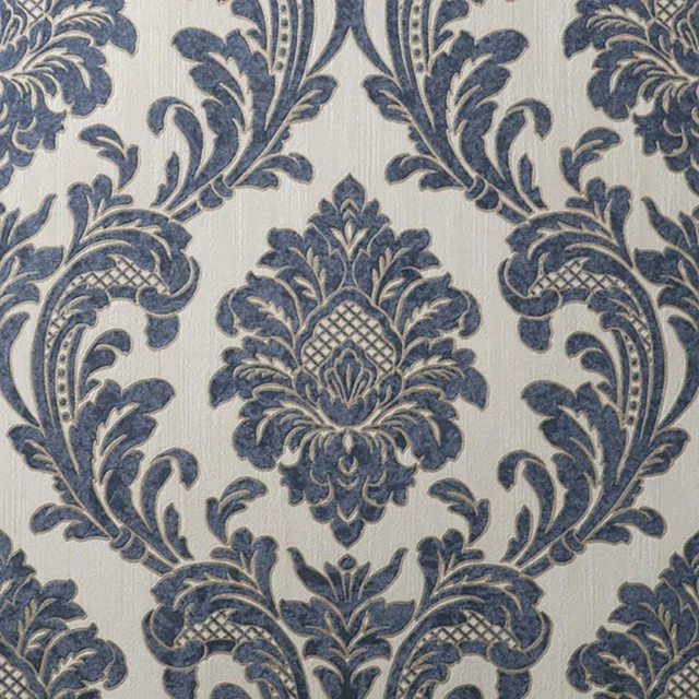 Fine Décor Damask Wallpaper Textured Heavyweight Vinyl Classic Blue Gold Glitter