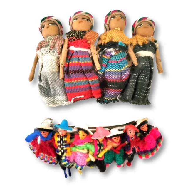 Vintage Colorful Peruvian "Worry Dolls" & Mayan Tribal Hair Clip Barrettes Lot 2