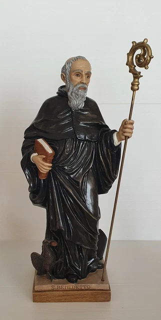 San Benedetto (Montecassino) - Statue Harz E Marmor Pulverisiert - H. Cm. 32