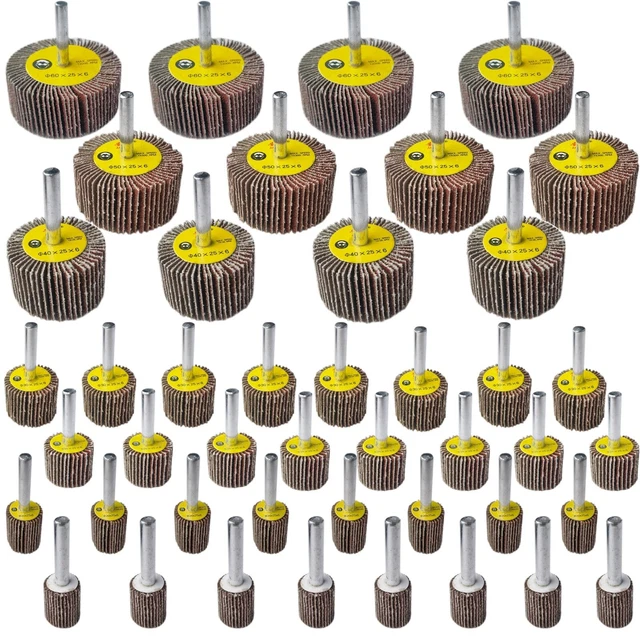 44 Pack 7 Size 80 Grit 1/4 Abrasive Flap Wheel Sander Set Aluminum Oxide Flap
