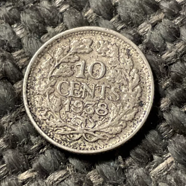 1938  Netherlands 10 Cent Silver Coin
