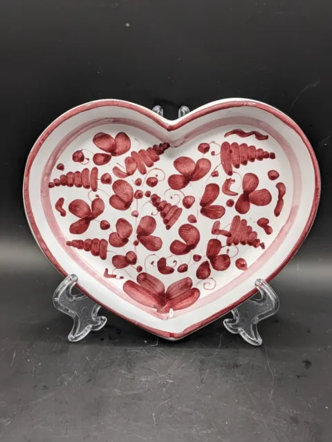 SM Deruta (Mario Sambuco) Hand Painted Heart Plate Trinket Dish Made in Italy