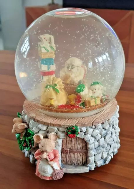 Globo Di Neve Vintage Ornamento Natale Raro Topi In Scatola Santa's Helpers O696