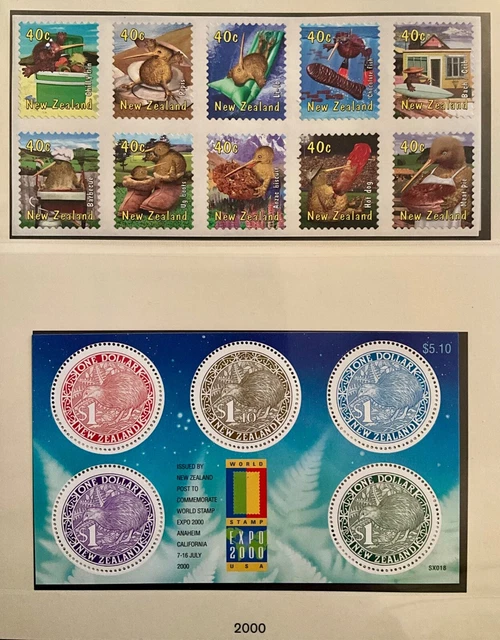 New Zealand 2000 Kiwiana Self Adhesives & World Stamp Expo Mini Sheet MNH Stamps
