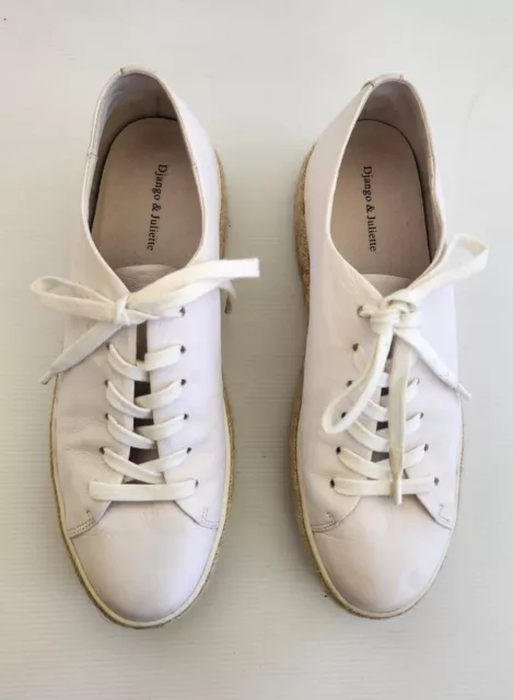 Django & Juliette White Soft Leather Lace Up Sneaker Flat Shoes 11 42 NEILA-DJ 2