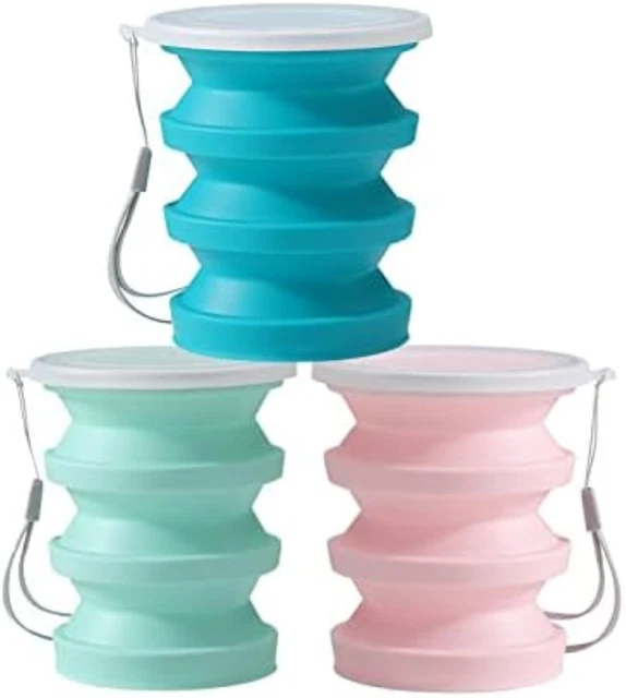 Tazza Da Viaggio Pieghevole In Silicone, 2 Pezzi Da 350 Ml, Con Coperchio Antigoccia, Per Campeggio, Picnic, Ufficio, Colori Blu E Viola - 3