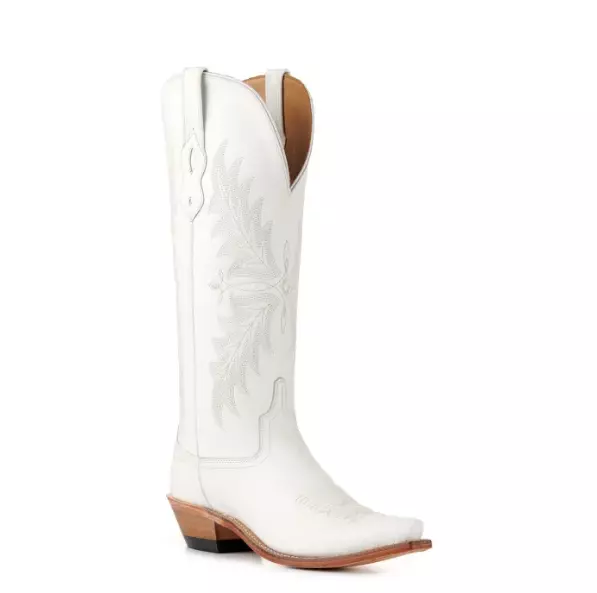 Women's White Leather Goodyear Welt Construction Tall Cowboy Boots