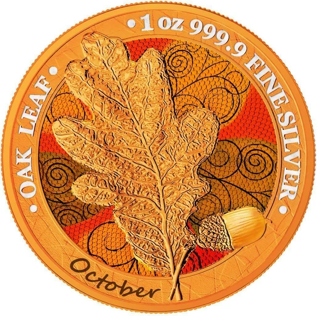 Germania 2019 5 Mark Oak Leaf - Series 12 Months  - October 1 Oz Silver Coin