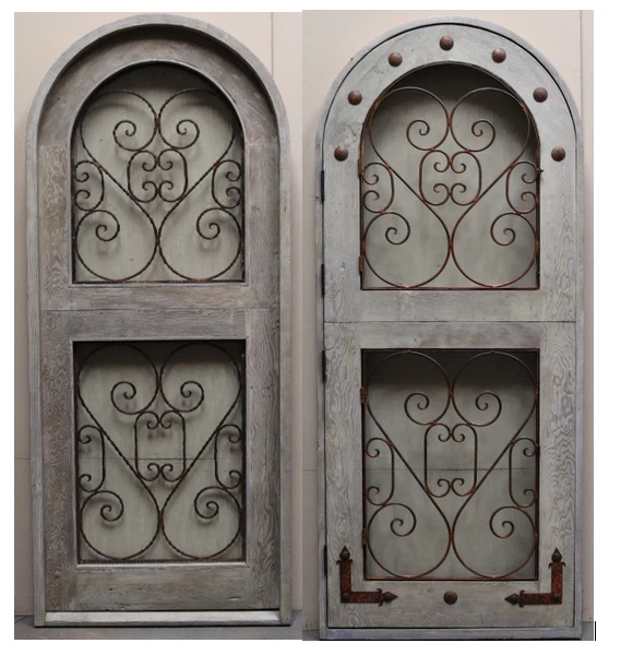 Rustic reclaimed lumber arched top solid wood wrought iron glass U choose size