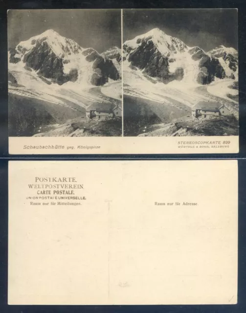 ks65  CARTOLINA STEREOSCOPKARTE 899 SCHAUBACHHUTTE GEG.KONIGSPITZE+++