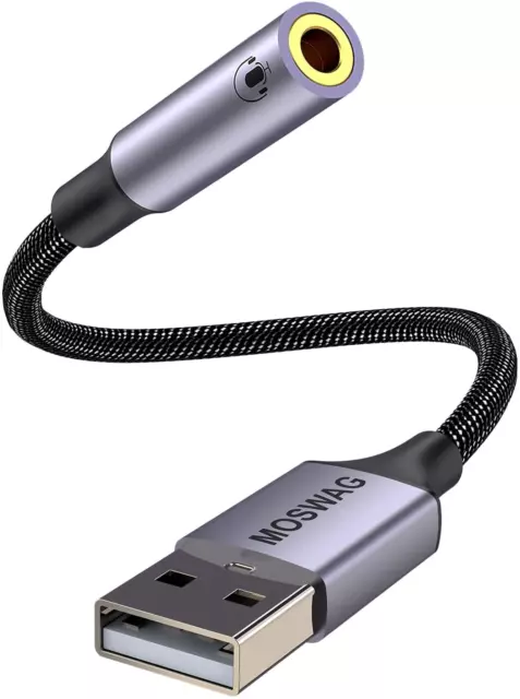 MOSWAG USB Auf 3,5 Mm Klinke Audio Adapter,Externe USB a Soundkarte Auf 3