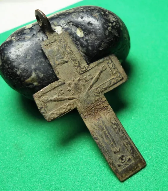 Ancient Bronze Cross Wearable Pendant Antique Rare C236