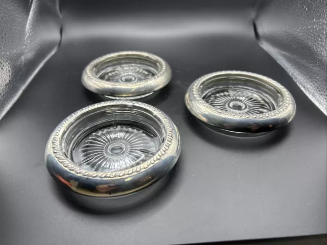 Vintage Glass and Silver Plated Rimmed Coasters