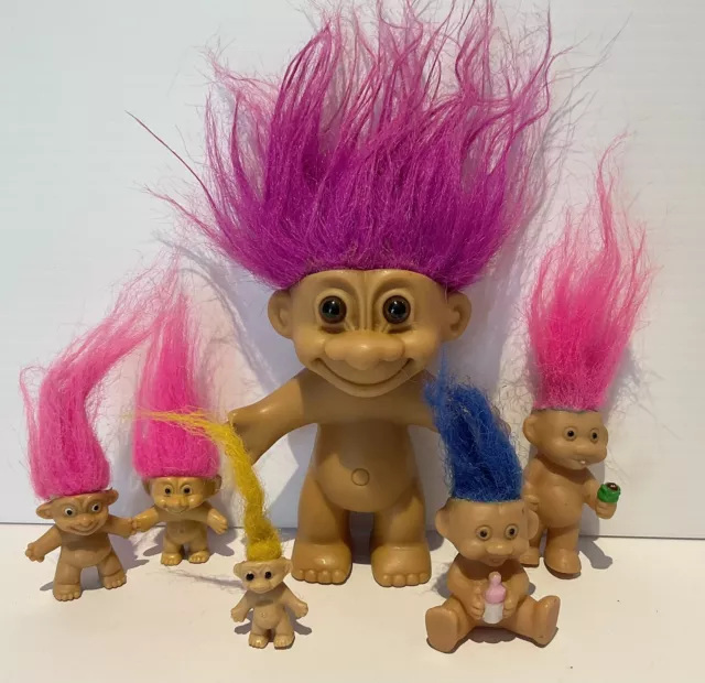 5 Vintage Russ Troll Doll - 1990’s - Pink Hair. 1 Pencil Topper. Various Sizes.