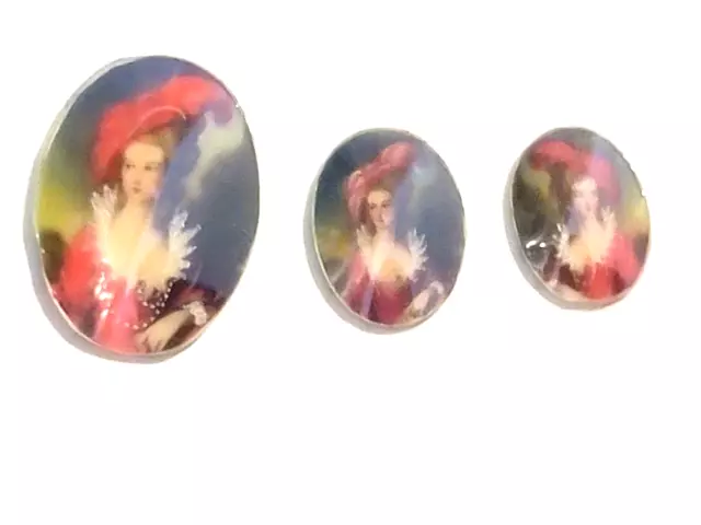 6 Feather Lady Painted ITALY Cameos Under Glass Hobe Pins & Jewelry 3 Sizes