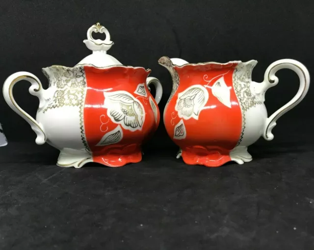 Vintage R.S. Tillowitz Silesia EPOS-Orange & Cream-Covered Sugar & Creamer