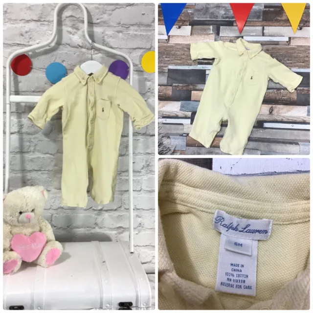 Girls Ralph Lauren Babygrow Yellow Cotton Mesh Button Long Sleeve Logo 6 Months