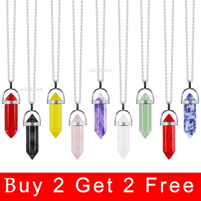 Natural Quartz Chakra Crystal Healing Point Cut Gemstone Pendant Reiki Necklace