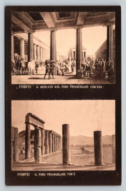 Pompeii Market in the Triangular Forum Before & After Vintage Postcard A254