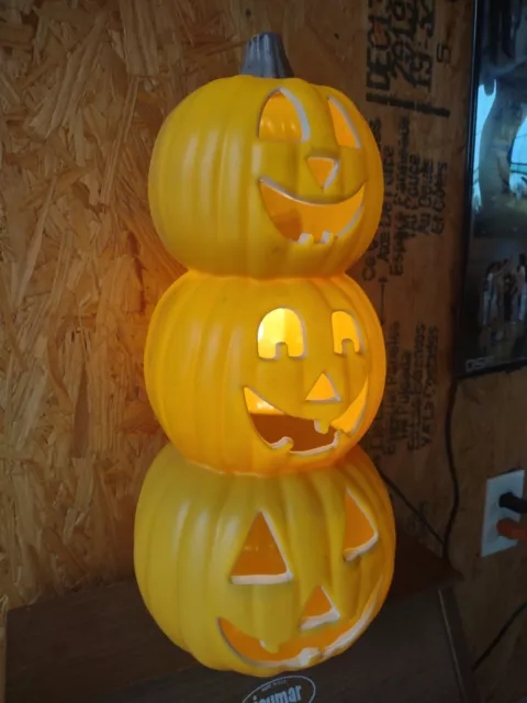 Light Up Gemmy Blow Mold 18" Halloween Jack O Lantern 3 Stack Pumpkins 🎃🎃🎃