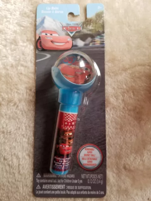 Disney Pixar Cars Lip Balm & Removable Bouncy Ball, Blueberry Flavored, NEW