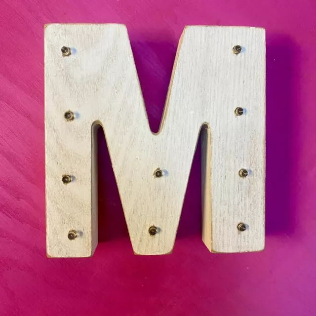 Decorative Light Up Wooden Letter M in White, 6" Marquee Alphabet Wall Mounted