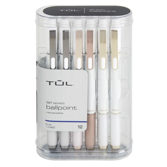 TUL BP3 Retractable Ballpoint Pens, 1.0 mm, Pearl White Barrel, Blue Ink, 12-PK