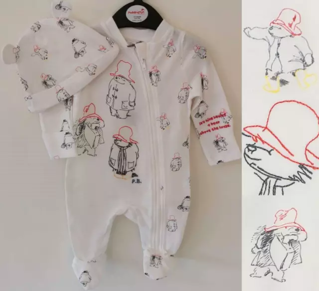 Paddington Bear Sleepsuit with Hat 0-3 Months Baby Boys Girls Unisex BNWT