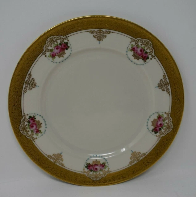 Lenox Cabinet Dinner Plate Westchester Hand Painted Rose Enameled Gold Band  10"