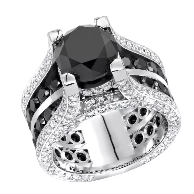 13.21TCW Bright Black Onyx With Classic Bright White CZ Royal Wedding Party Ring