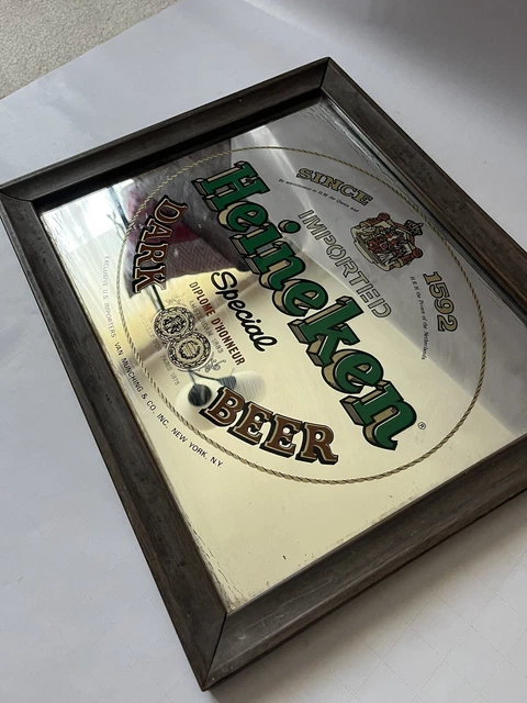 Vintage Heineken Special Dark Beer Mirror Bar Sign - 18” x 15”