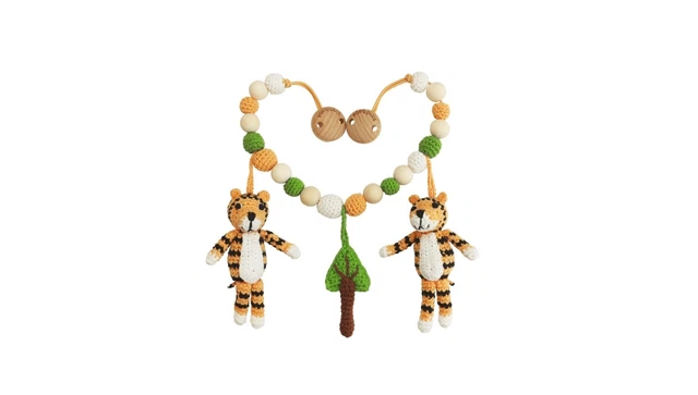 Sindibaba Chaîne de Poussette au Crochet Tigre avec Hochet