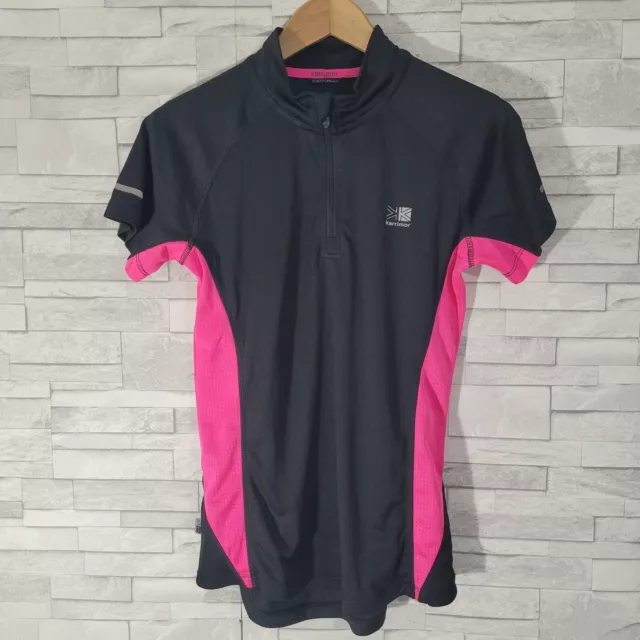 Ladies KARRIMOR RUN T Shirt Top Black Pink Running Size 12 UK Reflective 1/4 Zip