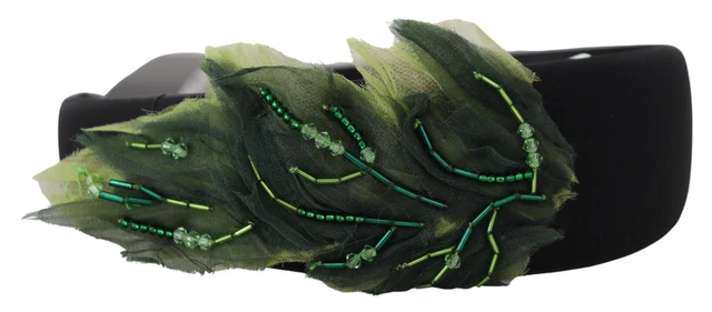 DOLCE & GABBANA Diadem Black Silk Green Leaf Sicily Women Headband RRP $600