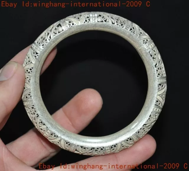 China ancient Tibetan silver Hollowed out amulet Bracelet Bangle Hand Chain