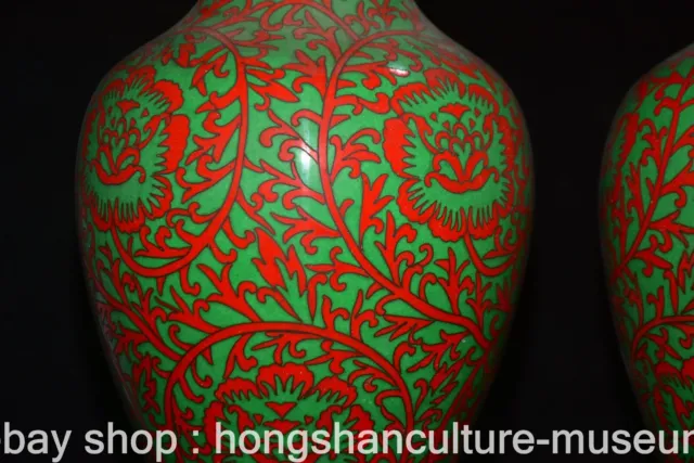 15.6" Old Chinese Bronze Cloisonne Dynasty Flower Bottle Vase Pair 3
