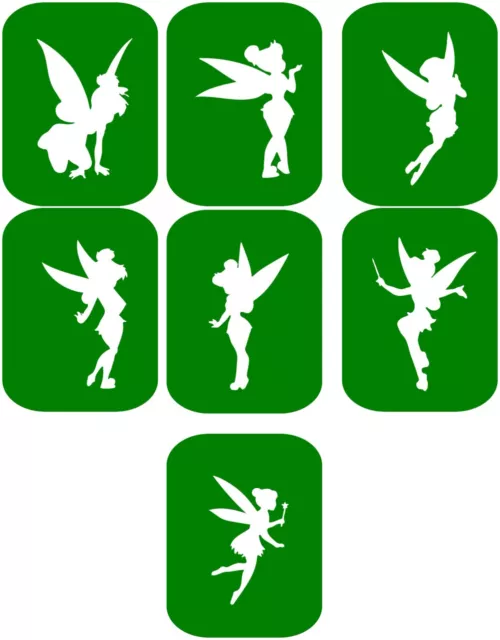 7 x Tinkerbell-1, Fairy godmother Body Art And Glass Etching Stencils Glitter