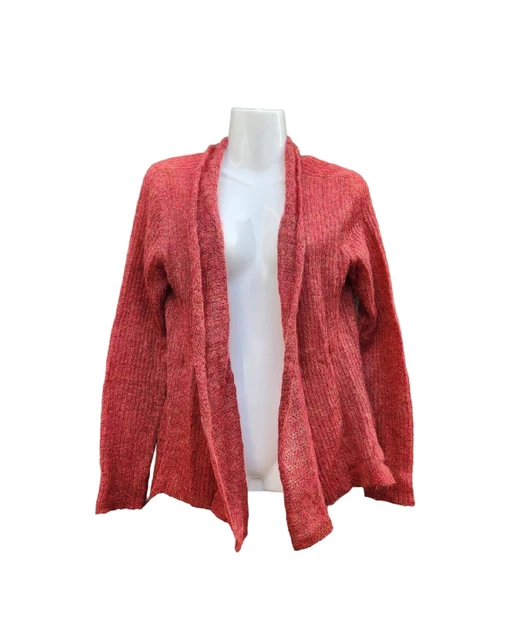 EILEEN FISHER Mohair Wool Blend Burnt Orange Open Front Knit Cardigan Sweater S