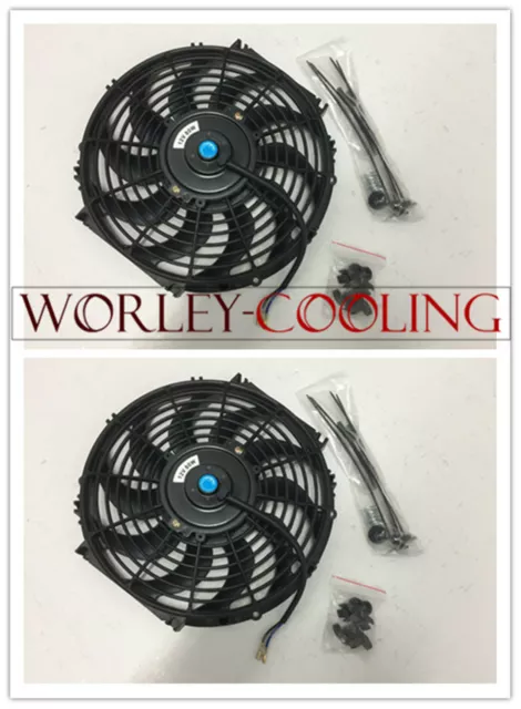 Universal Two 12 inch 12V Electric Cooling Fan curved Thermo Fan + Mounting kits