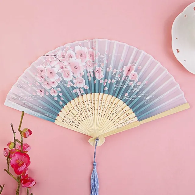 Retro Japanese Chinese Style Folding Silk Hand Held Fan Plum Blossom Bamboo Fans