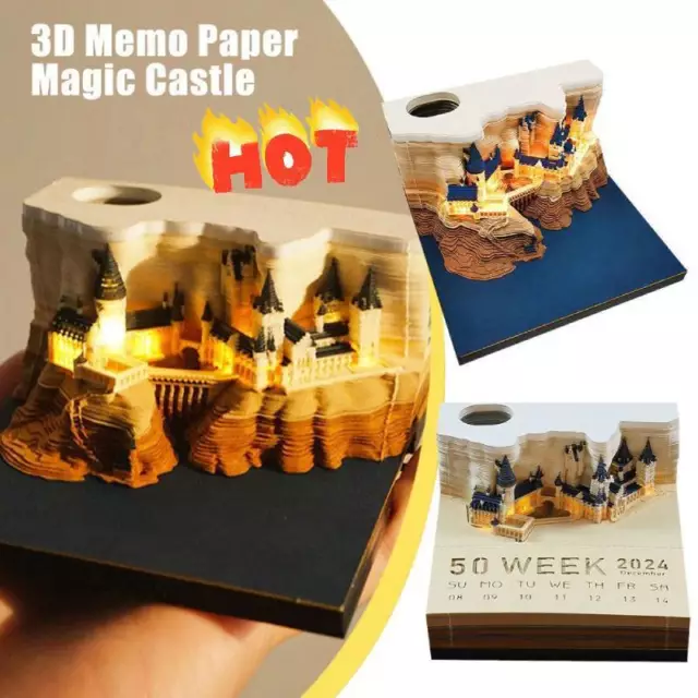 3D Castle Memo Pad, 2024 Desk Calendar-Memo PadCastle Weekly Notepad W/ Li,