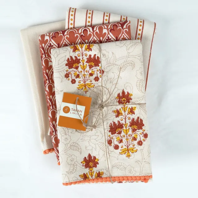 Printed Kitchen Tea Towels 18x28 inch Beige 100% Cotton Dish Cloth  Set of 4