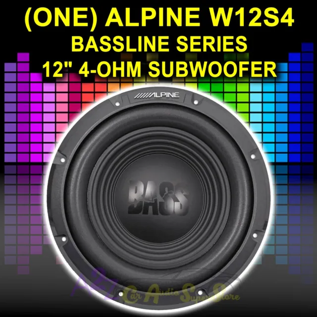 Alpine 750W 12" Bassline Series Single 4 Ohm Car Audio Subwoofer | W12S4 Sub New