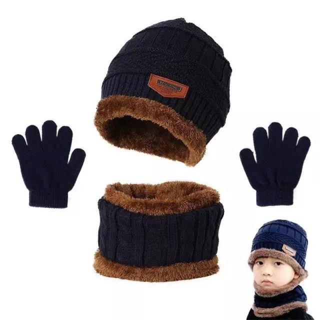 Winter Set For Children Hat Scarf Gloves Plush Warmer Knitted Cap Neck Beanie
