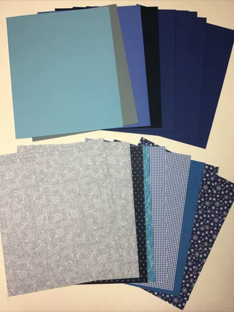 Creative Memories: 20 Sheets Printed & Cardstock 10 X 12 Paper. Shades Of Blue
