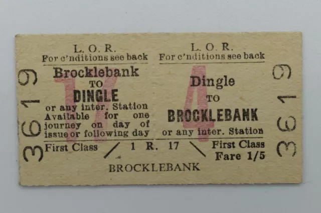 Liverpool Overhead Railway Ticket L.O.R Dingle to Brocklebank 1st class 3619