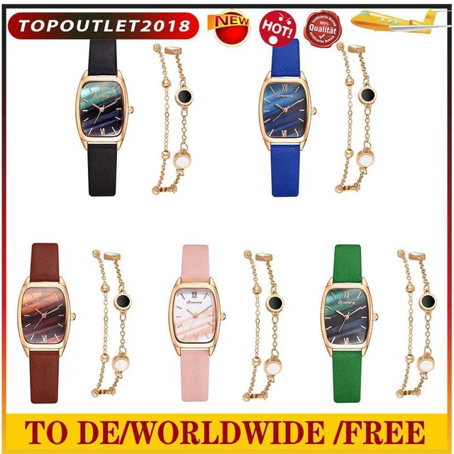 2pcs/Set Women Fashion Square PU Leather Quartz Watch Ladies Elegant Bracelets