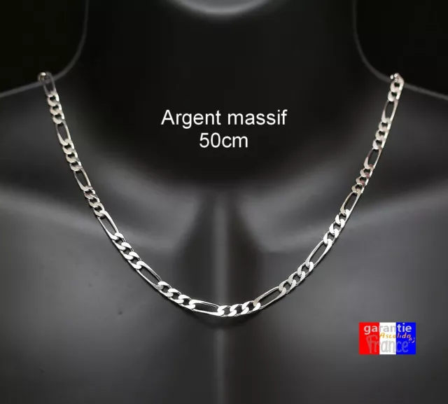 Chaine figaro cadeau pour homme collier en vrai argent massif 925 large 5mm neuf