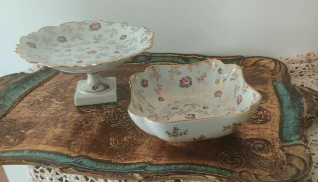 Lot de 2 Coupe, vide-poche style Louis XV, porcelaine de Limoges, Art Déco