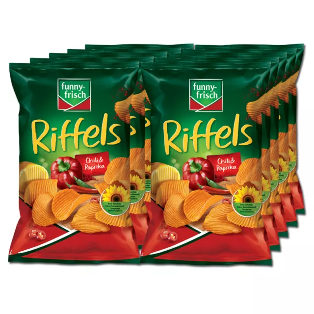 (13,54€/1kg) Funny Frisch Riffels Chili Paprika 150g Chips 10 Btl